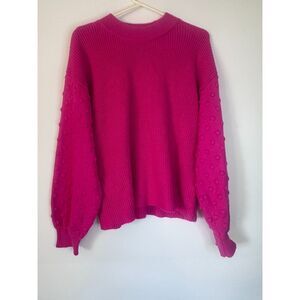 NWT Vince Camuto Aurora Pink Sweater XL Textured Sleeve Cotton Blend